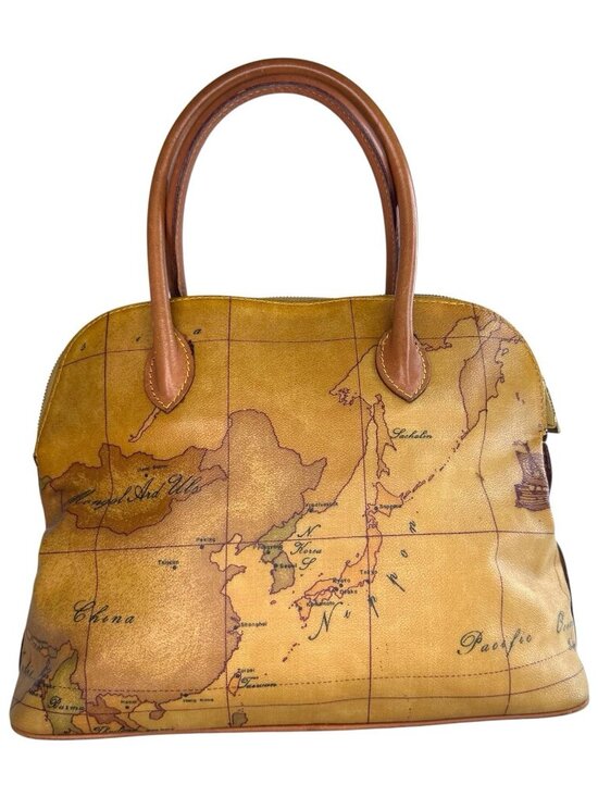 Alviero Martini Prima Classe Handbags - Alviero Martini 1ª Classe Vintage Shoulder Handbag Geo Classic Map Print Canvas